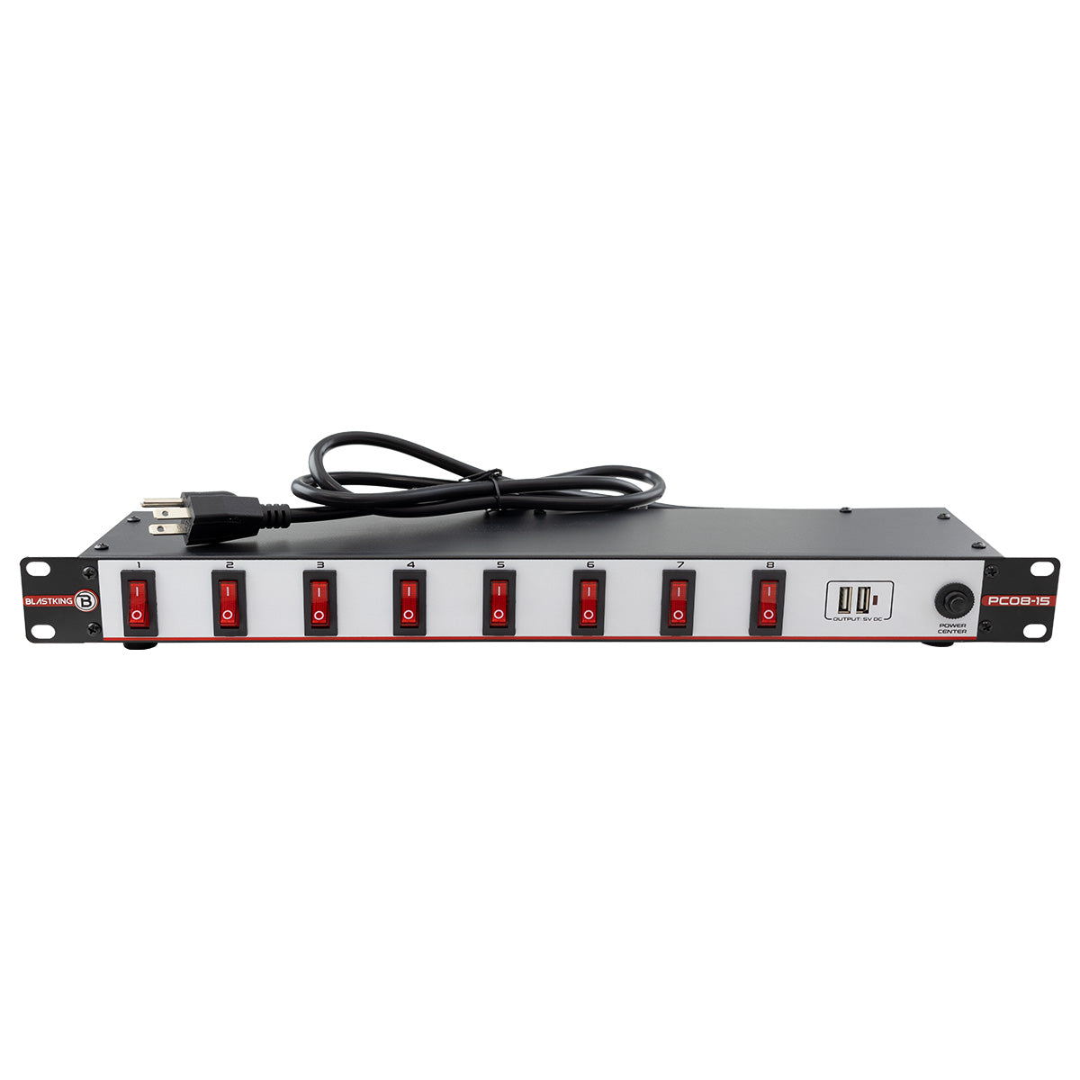 Blastking PC08-15 19 Inch Rack Power Center 8 Outlets and 2 USB Ports