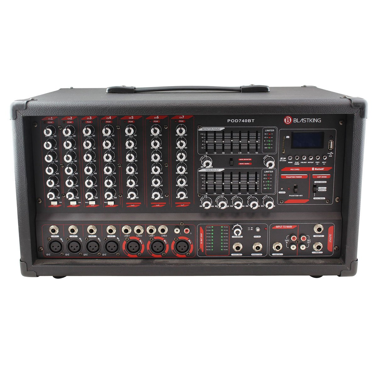 Blastking POD740BT 7-Channel Powered Mixer with Bluetooth, MP3 Player and EQ