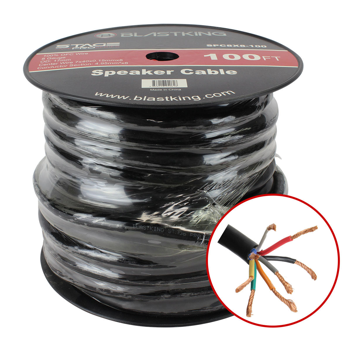 Blastking SPC8X8-100 8 AWG 8-Conductor Speaker Cable 100 Ft