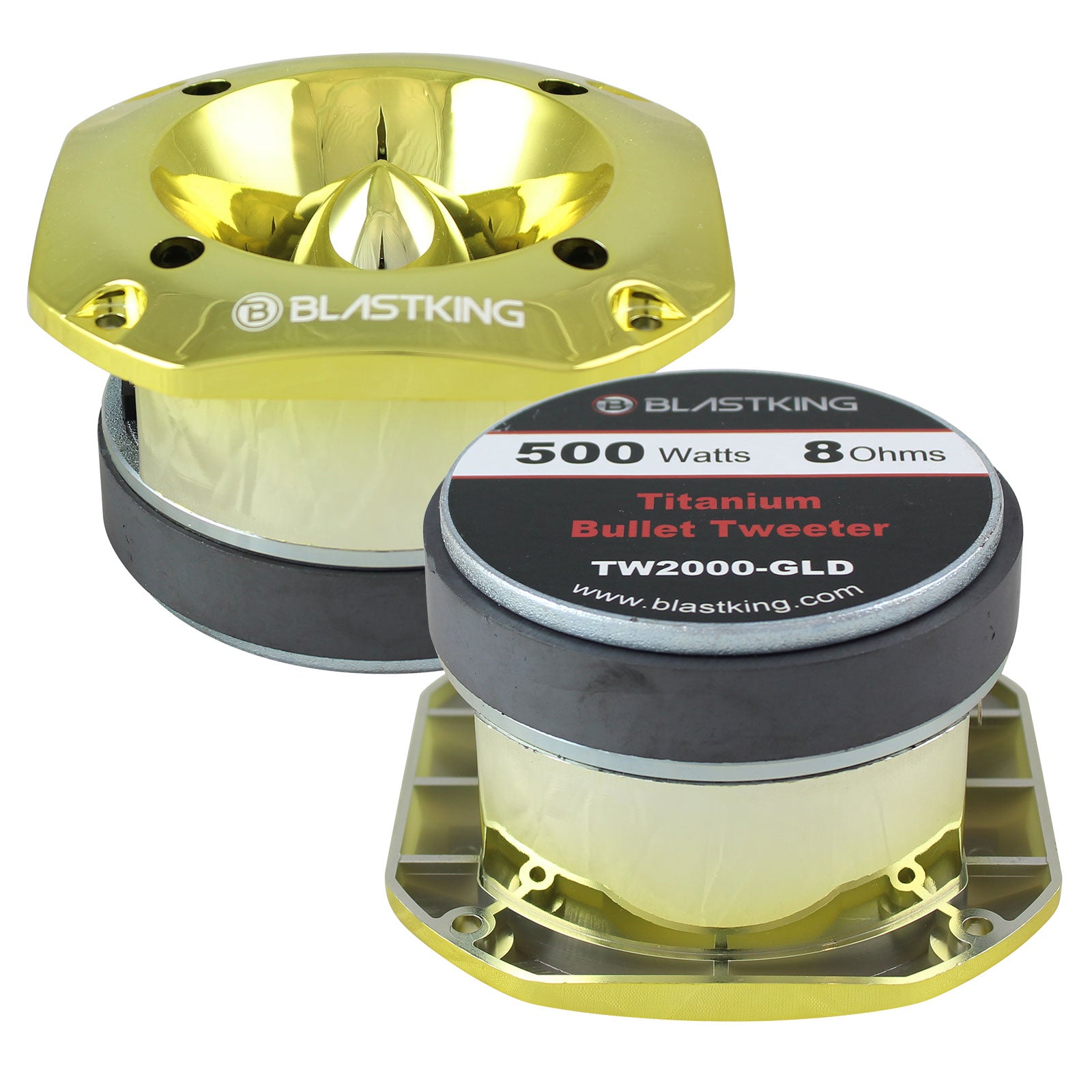Blastking TW2000-GLD 500 Watts 4x4 inch 1.5 inch VC Titanium Bullet Tweeter Gold