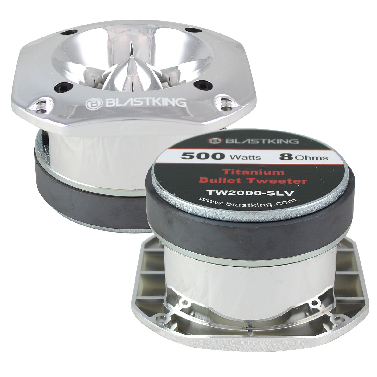 Blastking TW2000-SLV 500 Watts 4x4 inch 1.5 inch VC Titanium Bullet Tweeter Silver