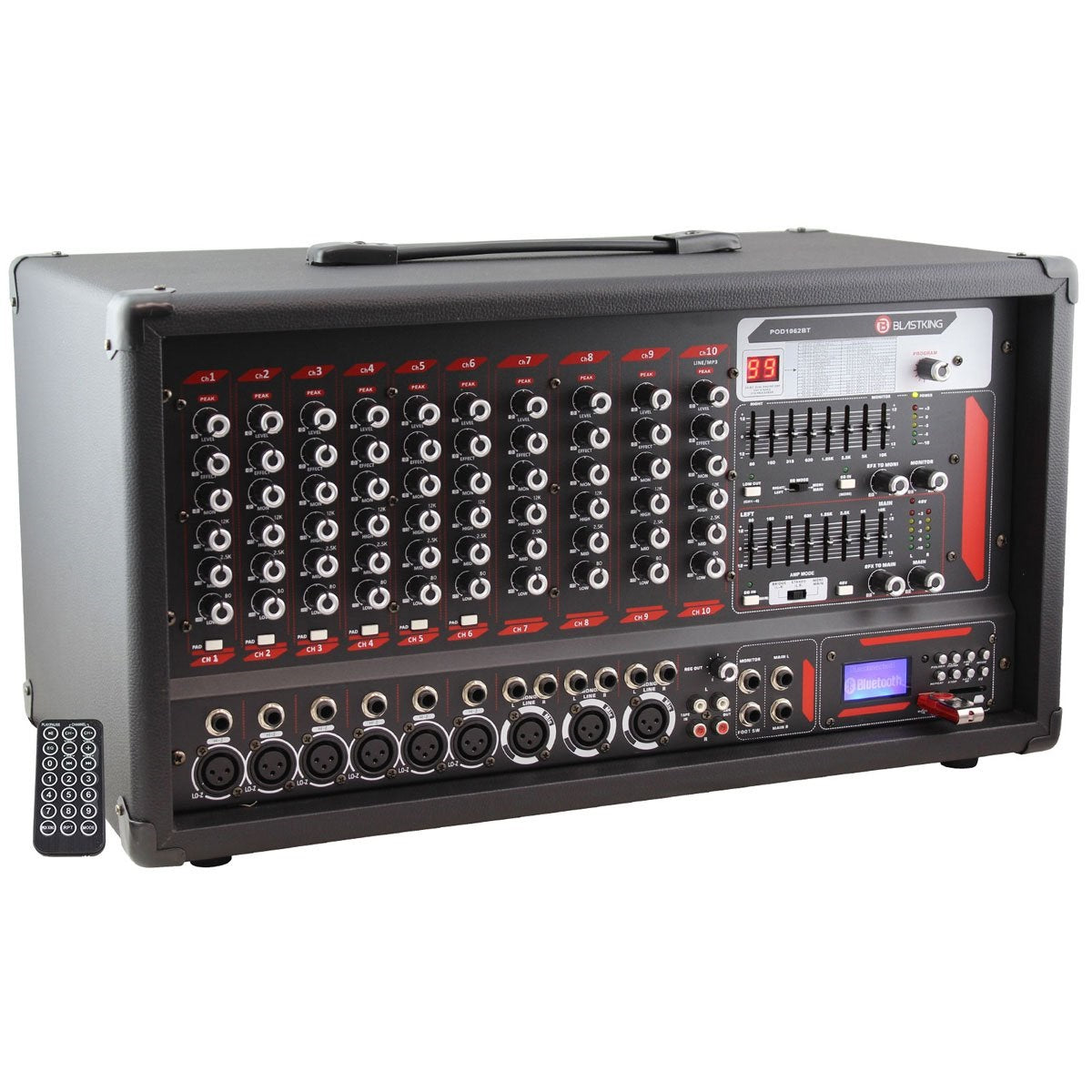 Blastking POD1062BT 10-Channel Powered Mixer with Bluetooth, MP3 Player and EQ