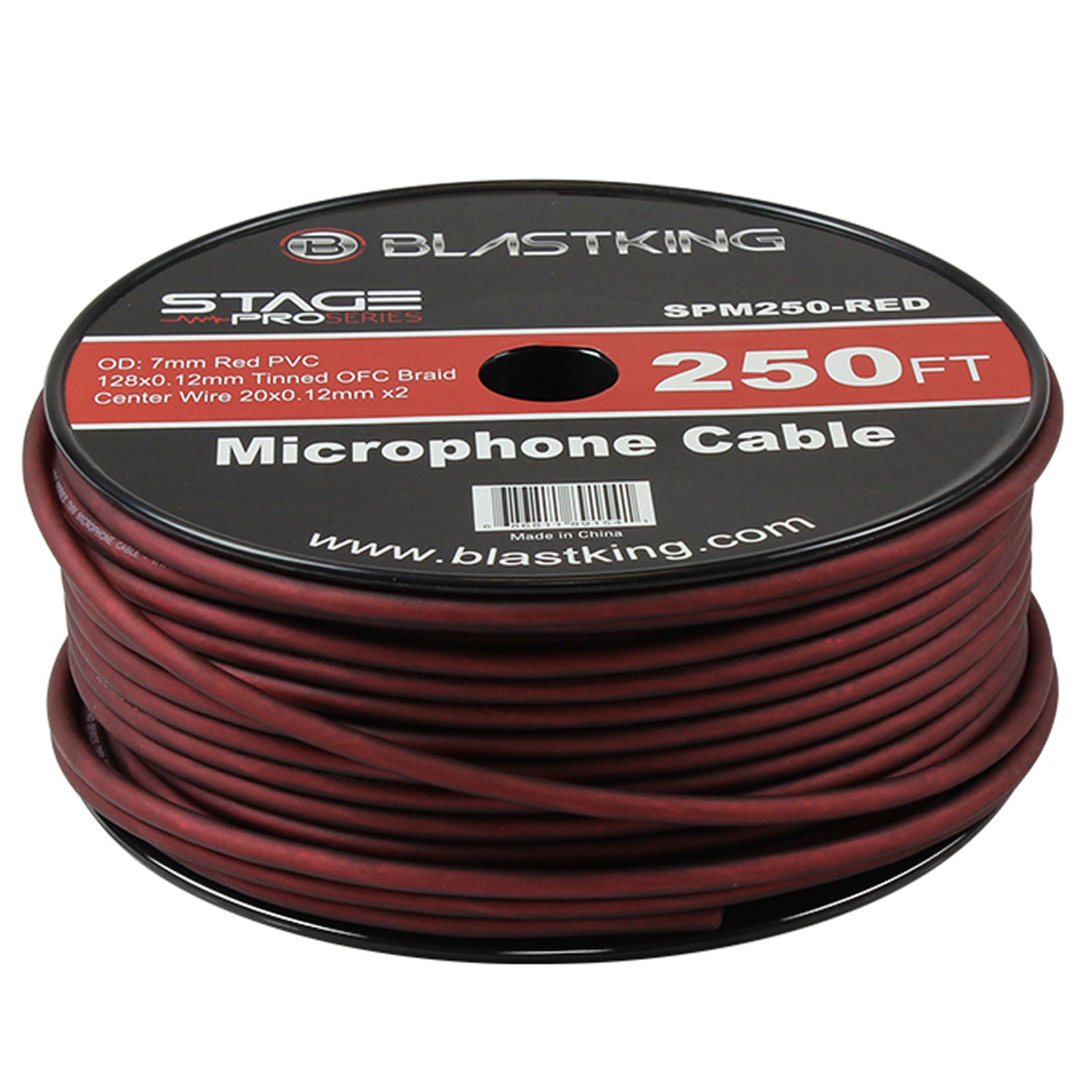 Blastking SPM250-RED 2-Conductor OFC Microphone Cable 250 Ft Red