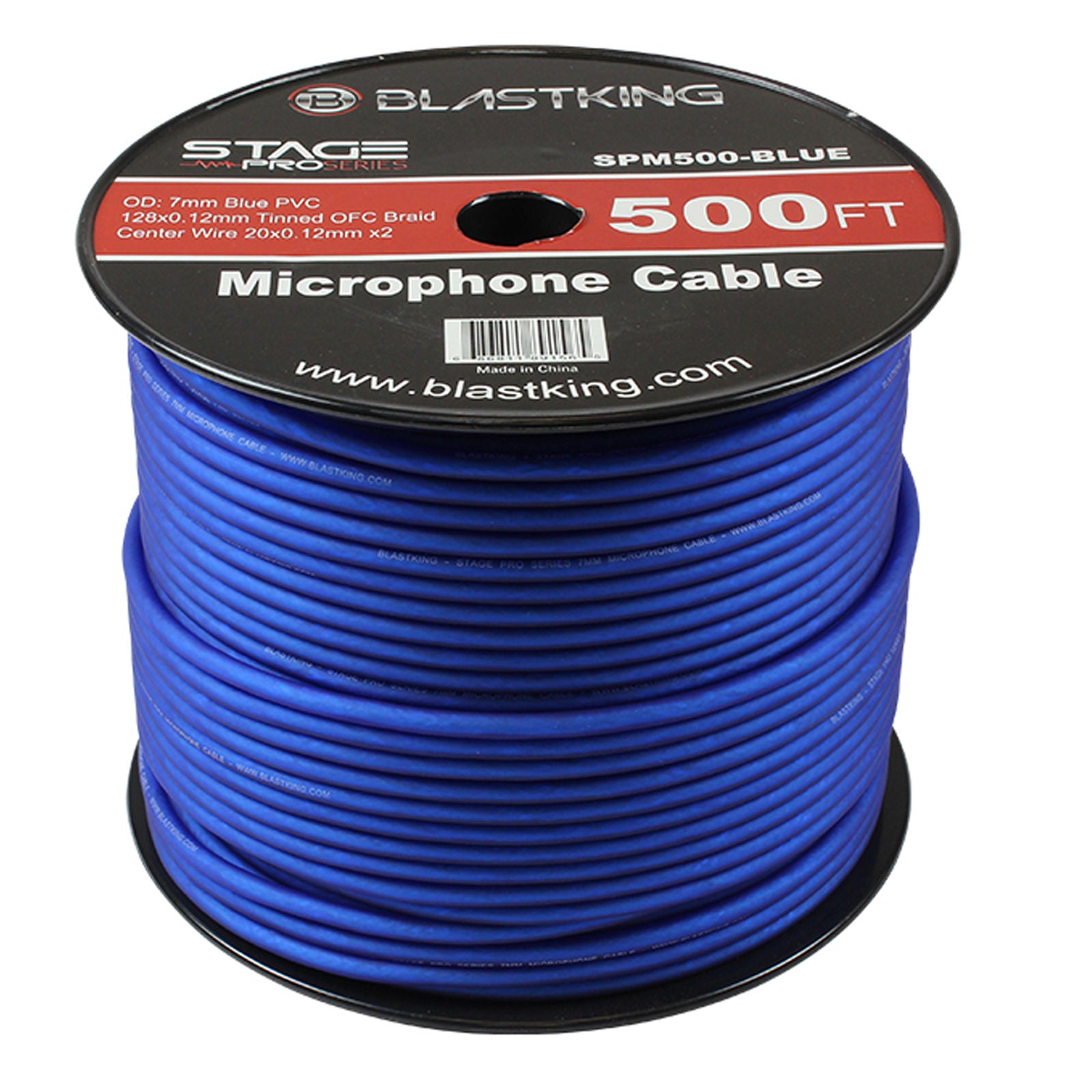 Blastking SPM500-BLUE 2-Conductor OFC Microphone Cable 500 Ft Blue