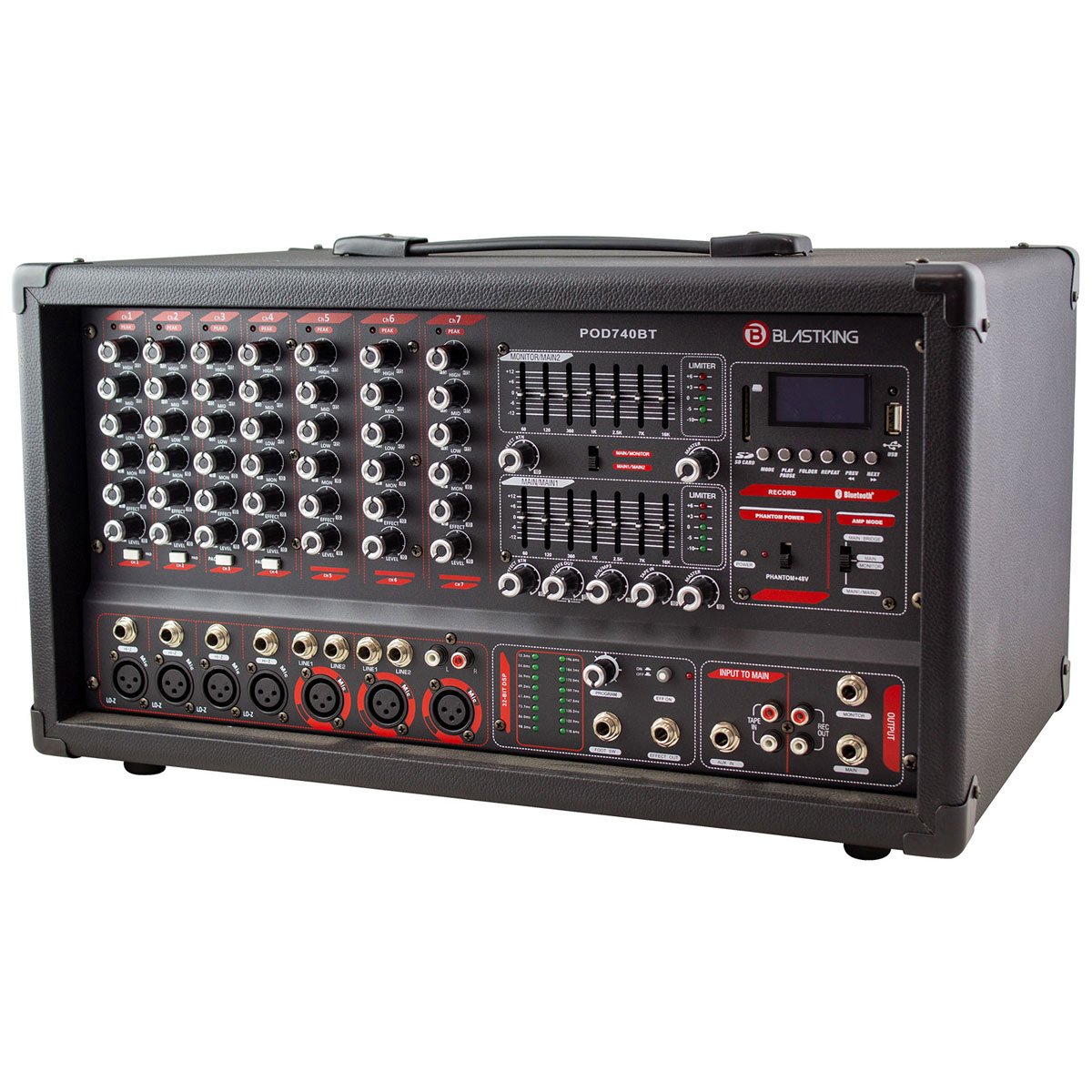 Blastking POD740BT 7-Channel Powered Mixer with Bluetooth, MP3 Player and EQ