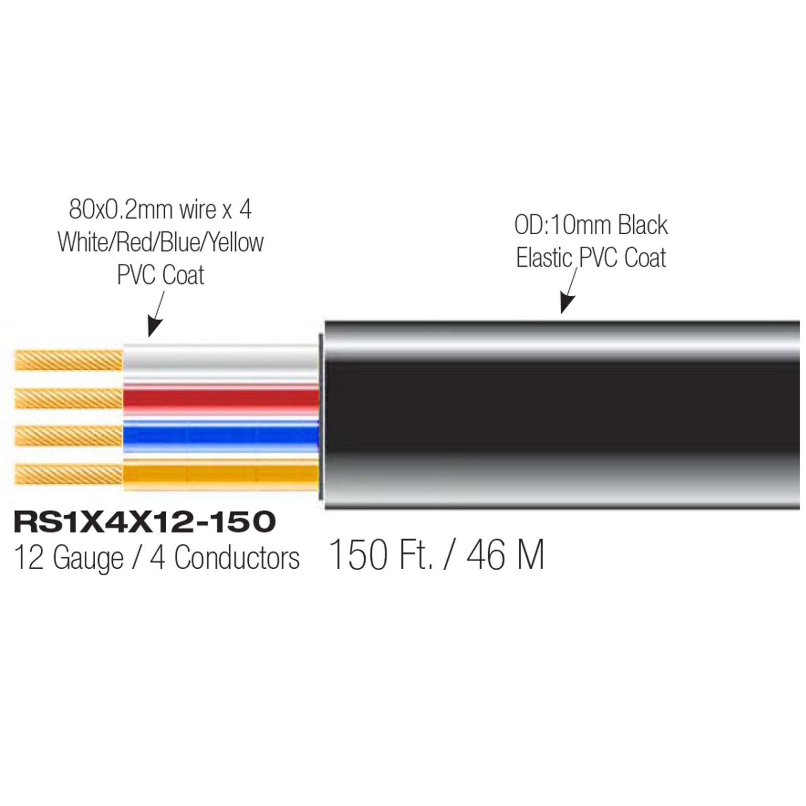 Blastking RS1X4X12-150 12 AWG 4-Conductor Speaker Cable 150 Ft