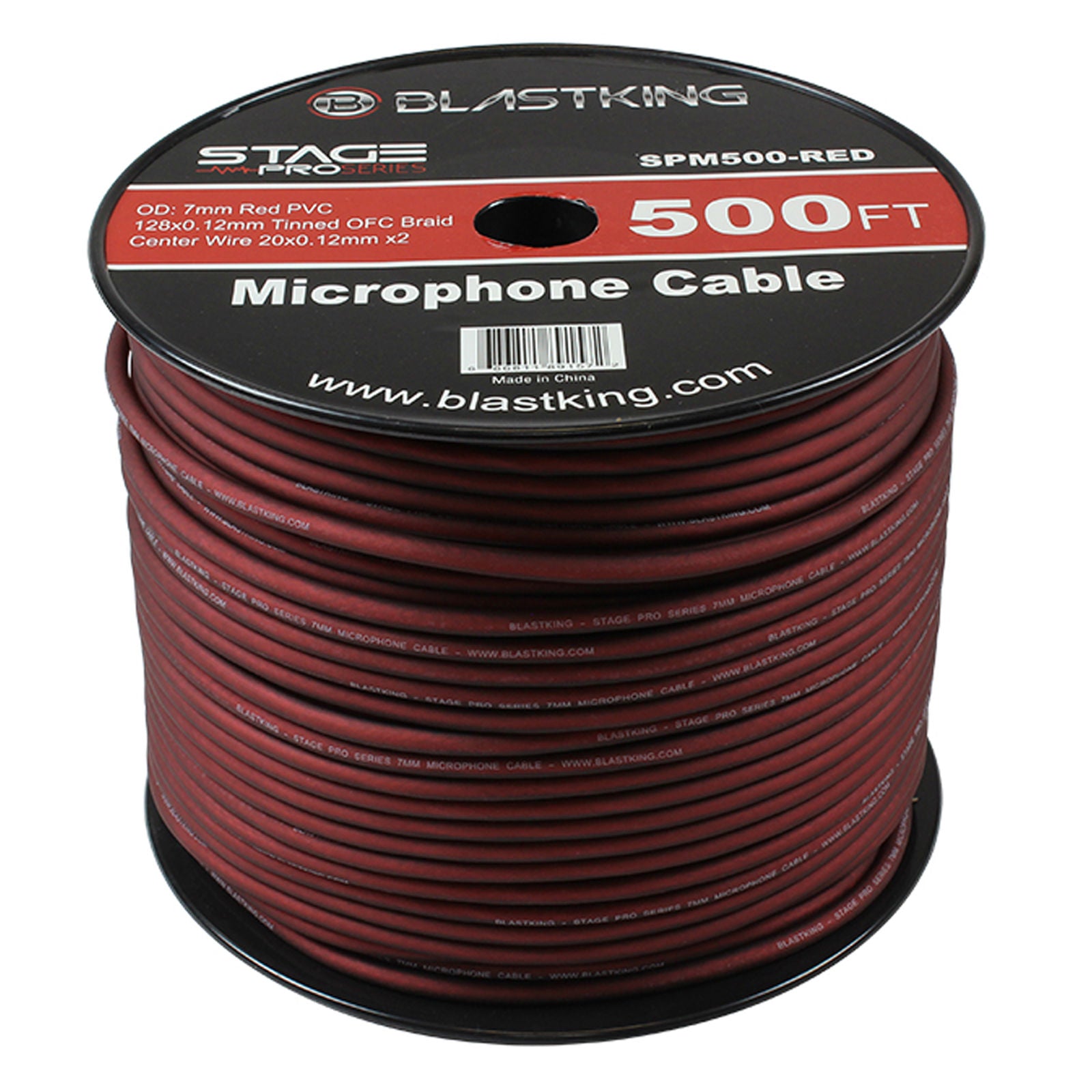 Blastking SPM500-RED 2-Conductor OFC Microphone Cable 500 Ft Red