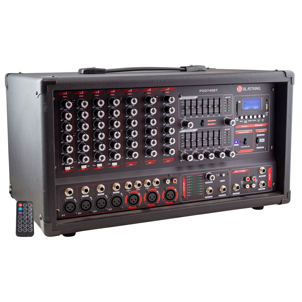 Blastking POD740BT 7-Channel Powered Mixer with Bluetooth, MP3 Player and EQ