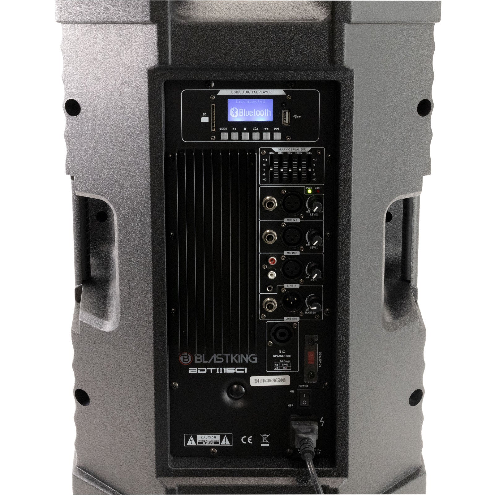 Blastking BDTII15C1 15 Inch 1000 Watts 2-Way Active Loudspeaker Combo with Bluetooth, TWS, MP3 Player, Speaker Stand, 2 MH30 Wired Microphones and 2 XLR Cables