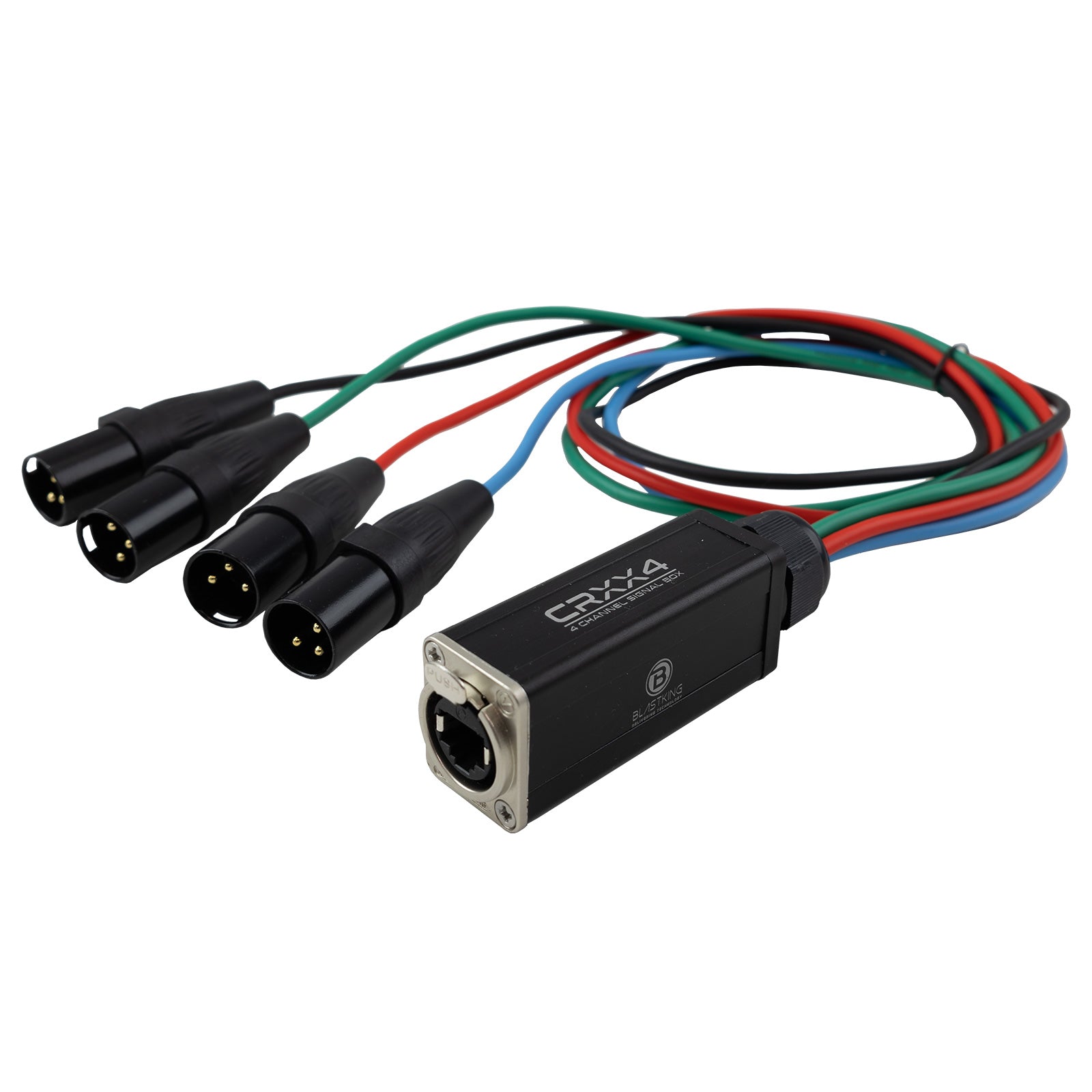 Blastking CRXX4 4 Channel XLR Male Receiver Box with Cable over CAT6/5e Audio DMX Extender