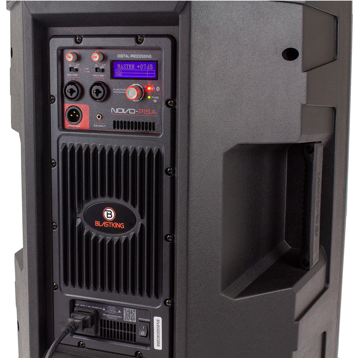 Blastking NOVOP15A-PK2 (2) 15” NOVO-P15A Speaker 1200 Watts + 18” Active Subwoofer 1500 Watts  + 12 Channel Analog Mixing Console + Stands + Cables