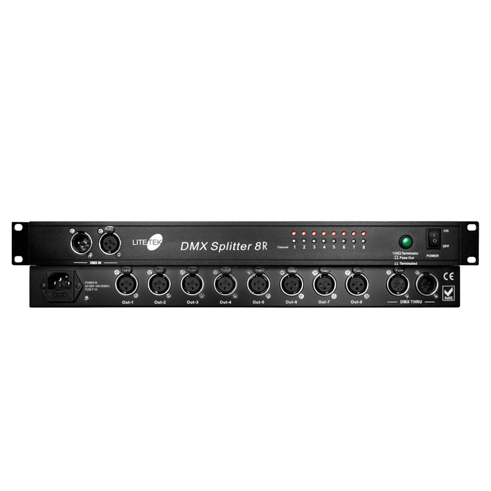 Lite Tek SPLITTER 8R - 8 Channel Rackmount DMX Splitter