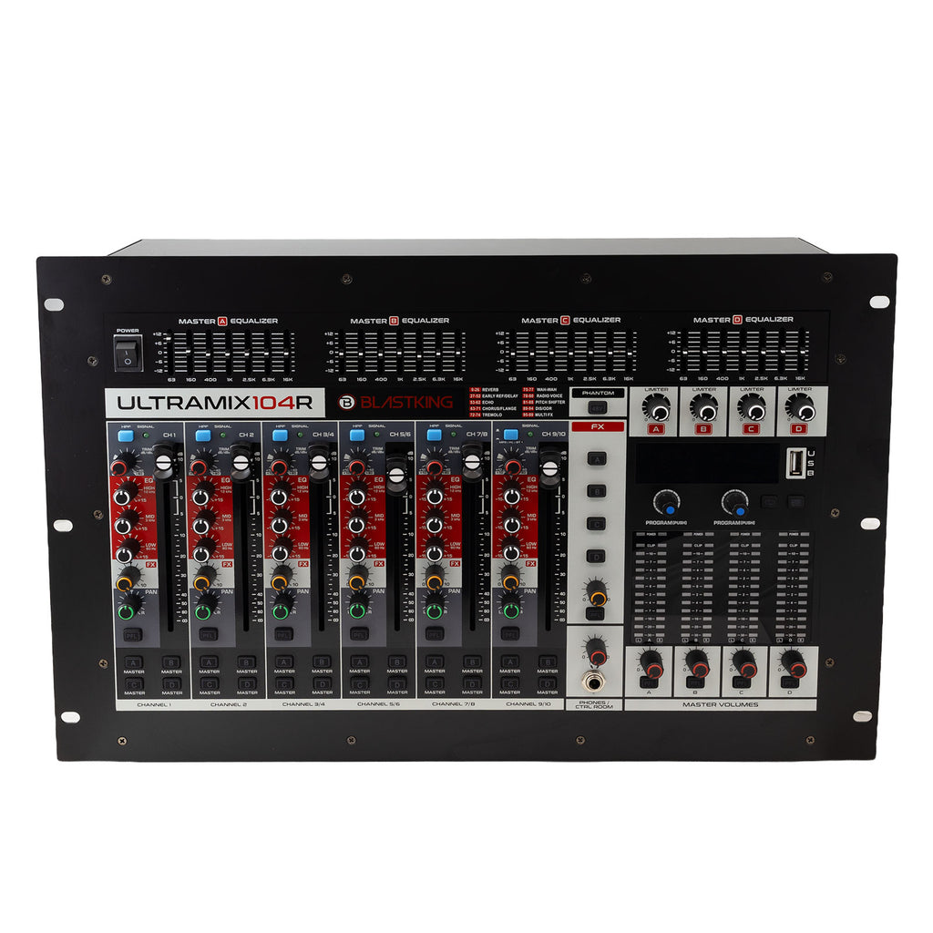 Bluetooth Rackmount Mixer Blastking ULTRAMIX104R – 10-Channel 4U Rackmount Professional Mixer, 2