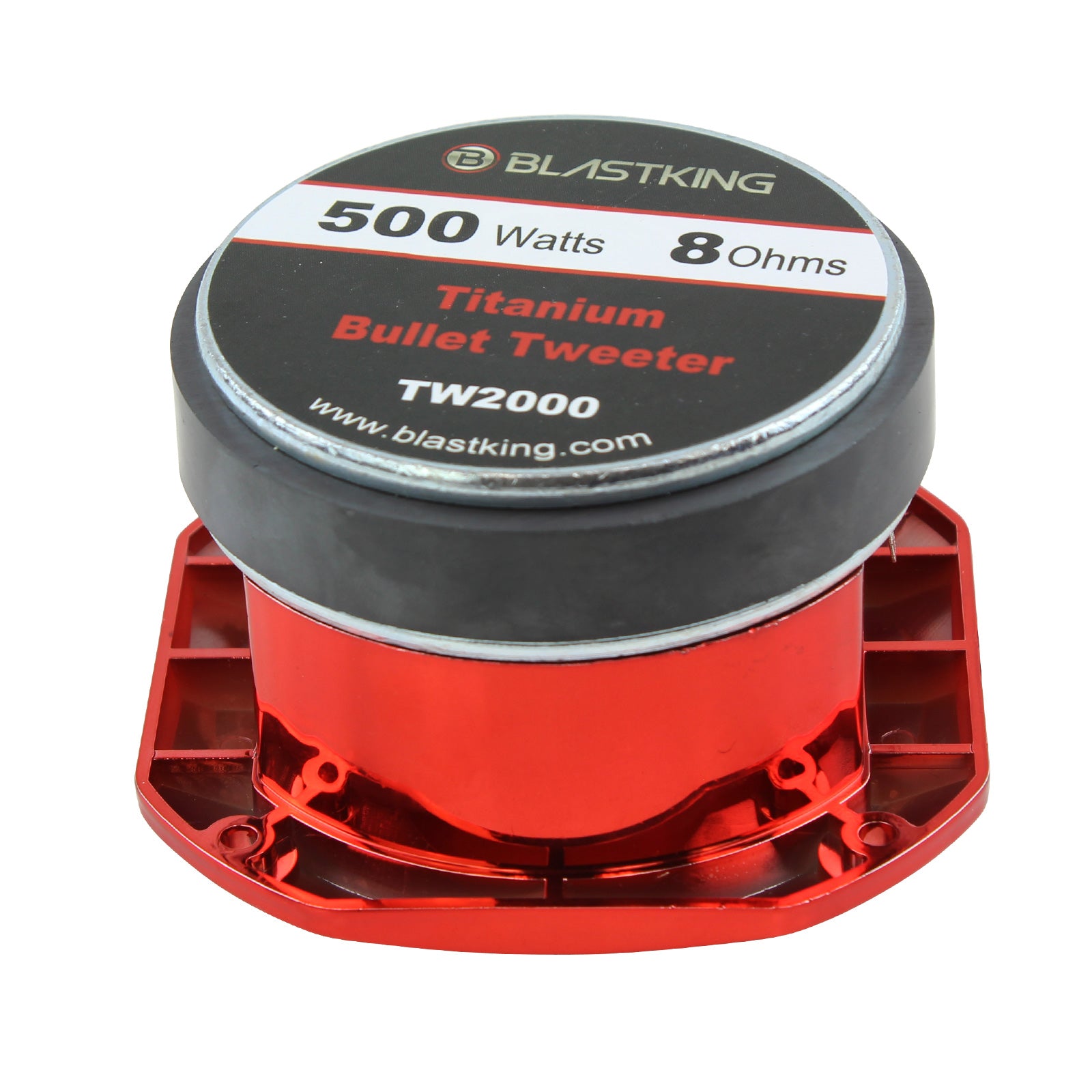 Blastking TW2000-RED-K2 (2) 500 Watts 4x4 inch 1.5 inch VC Titanium Bullet Tweeter Red