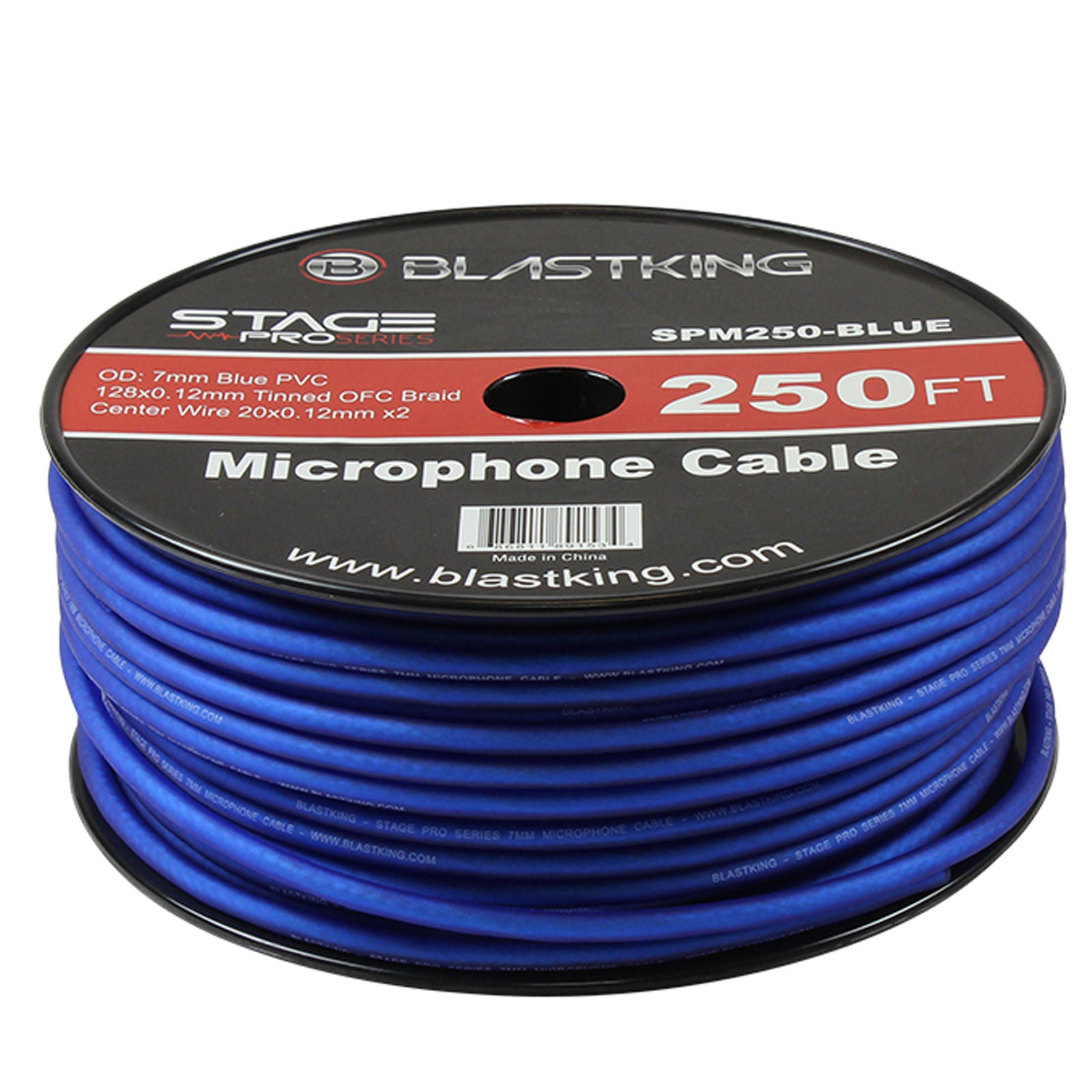 Blastking SPM250-BLUE 2-Conductor OFC Microphone Cable 250 Ft Blue