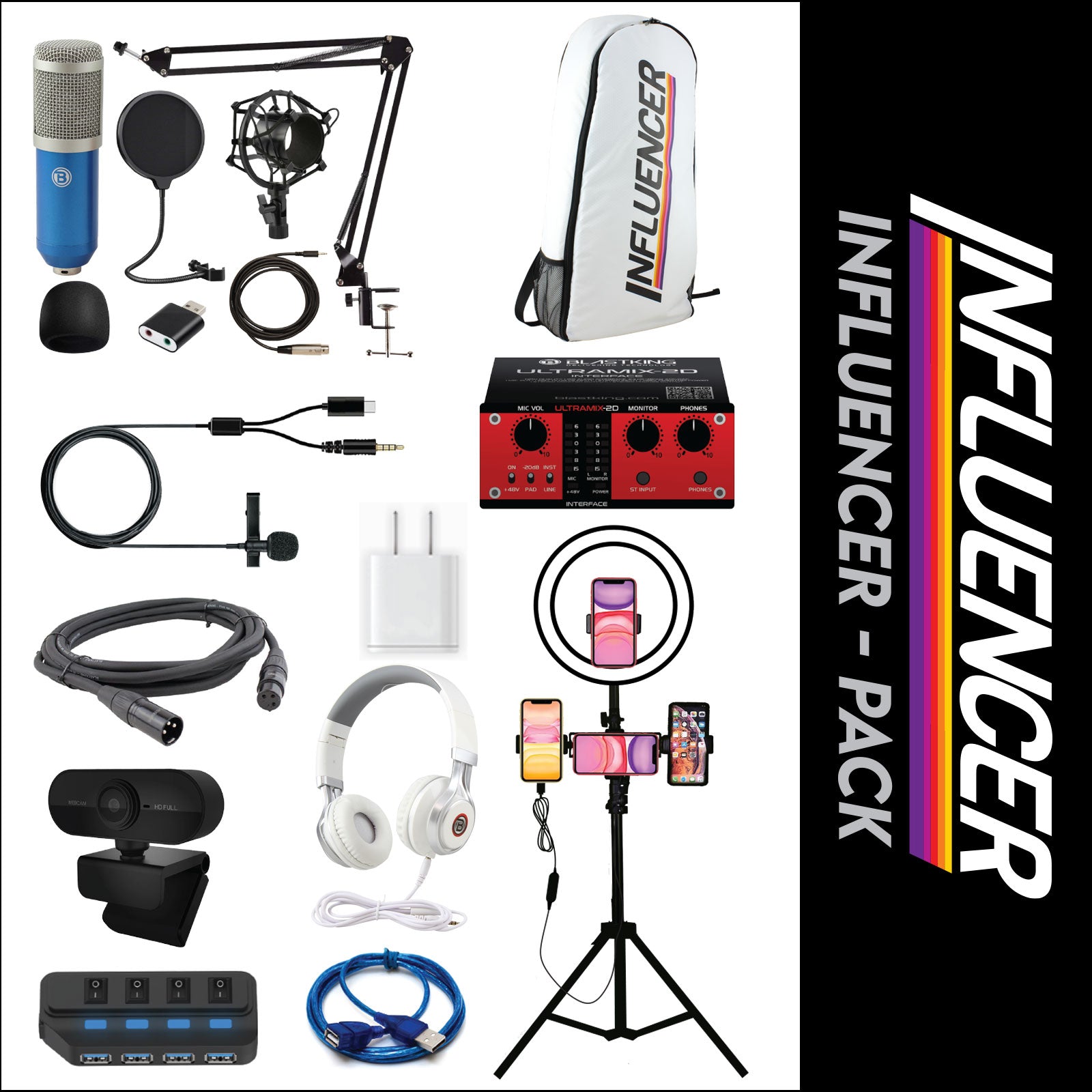 Blastking IP-WPACK-BLU Influencer Pack with ULTRAMIX-2D Interface, IP-LED RING, IP-MIC-KIT and more