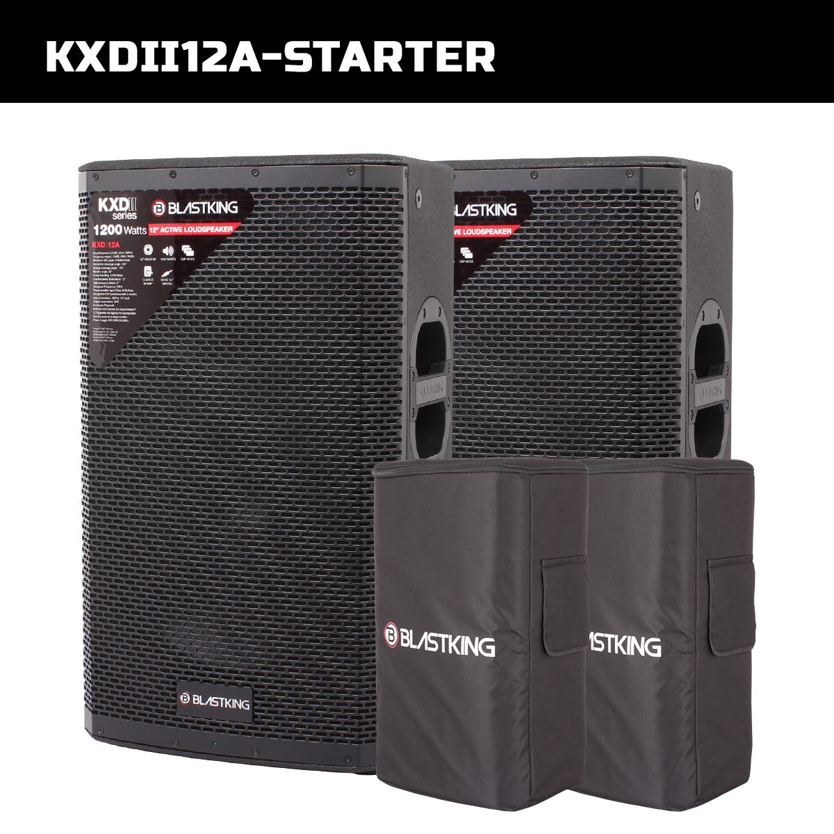 Blastking KXDII12A-STARTER (2) 12” Active Loudspeakers 1200 Watts Class-D Bi Amp DSP Mode with Bags