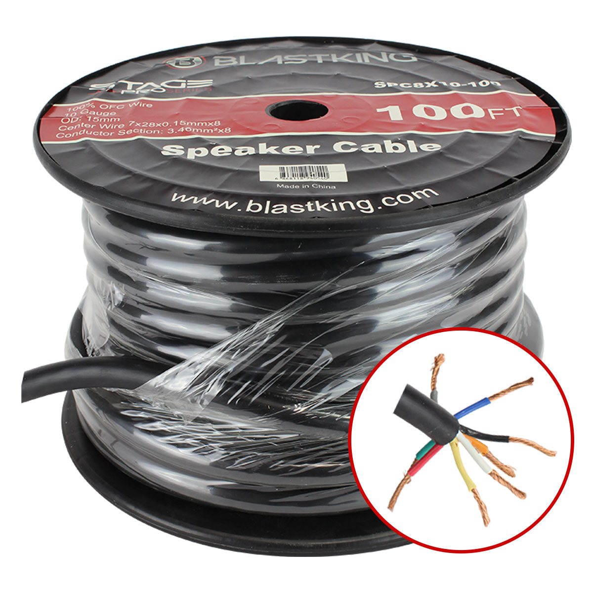 Blastking SPC8X10-100 10 AWG 8-Conductor Speaker Cable 100 Ft
