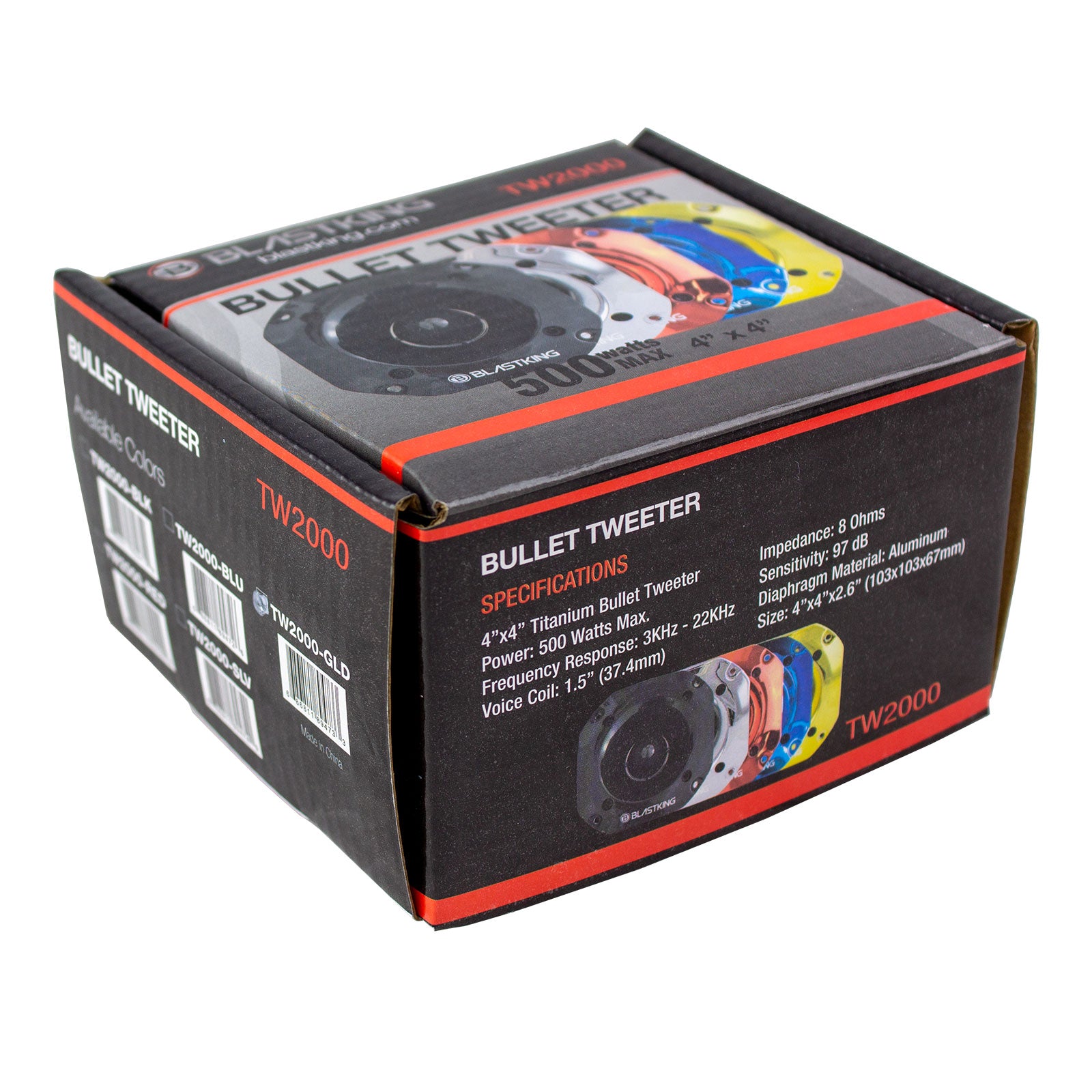 Blastking TW2000-RED 500 Watts 4x4 inch 1.5 inch VC Titanium Bullet Tw