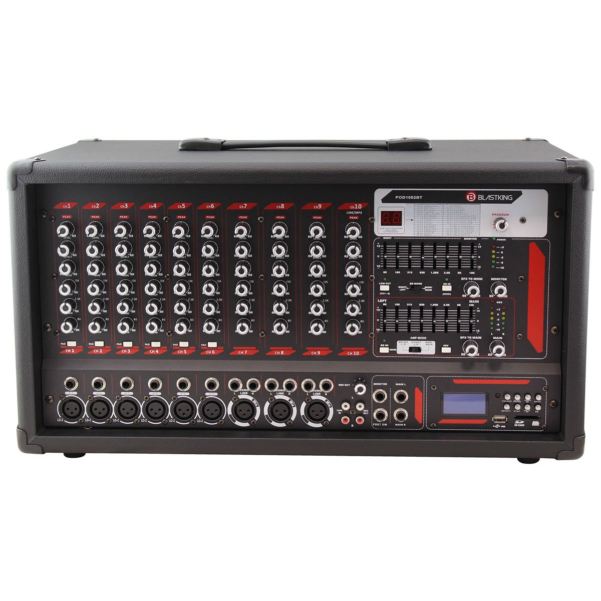 Blastking POD1062BT 10-Channel Powered Mixer with Bluetooth, MP3 Player and EQ